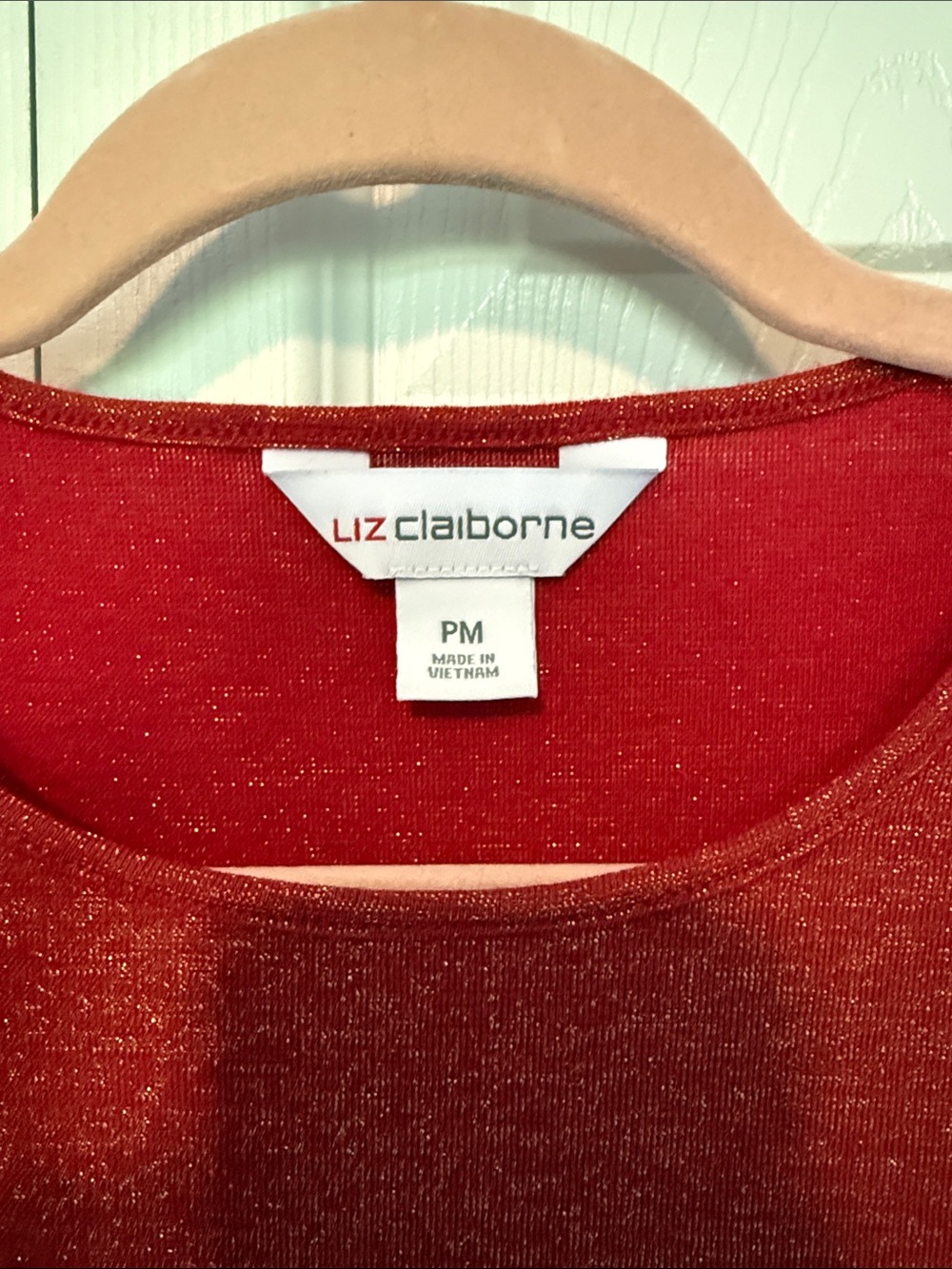 Liz Claiborne Shimmery Red Long-Sleeve Crewneck Top - Picture 3 of 6